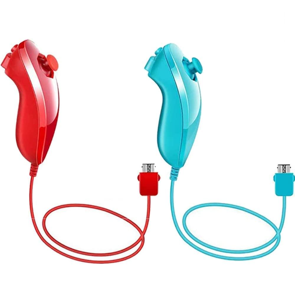 Tevodo Wii Nunchuck Controller, จอยสติ๊ก Nunchuck 2 แพ็คเข้ากันได้กับคอนโซล Wii Wii U (สีแดงและสีน้ํ