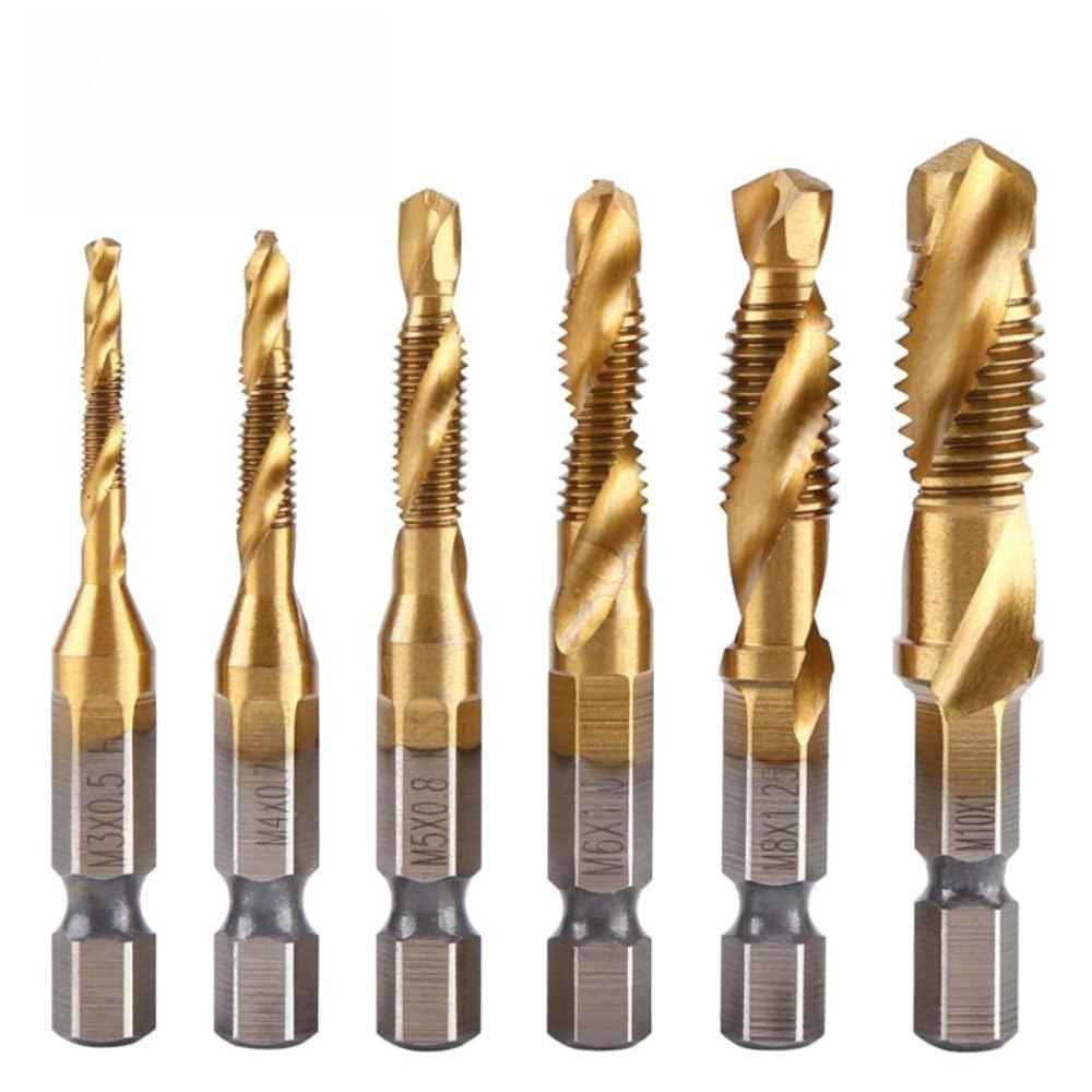 6 ชิ้นชุดสว่านและแตะ, Professional HSS Titanium Thread Tap เจาะชุด Bit 6-32NC 8-32NC 10-32NC 10-24NC