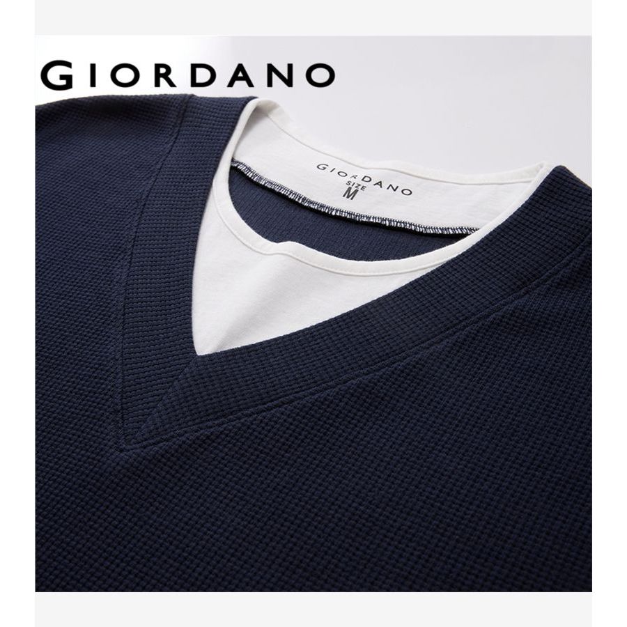 GIORDANO تيشيرت نسائي وافل بطبقتين وهمية — صورة 5