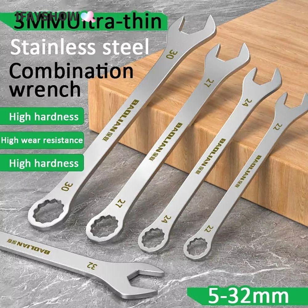 IFAYSHOW 1 ชิ้นประแจปลายเปิดบางเฉียบ, 5-32 มม.Multi-Function Ratchet Spanner, ทนทาน Double-end ความหนา 3 มม.ประแจเปิด-end จักรยานรถจักรยานยนต์รถซ่อมเครื่องมือ