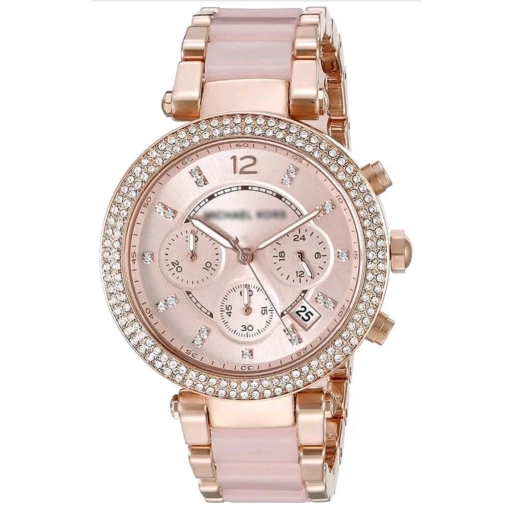 Women's Parker Crystal Chrono Rose Steel Watch MK5896 39mm Jam Tangan Wanita Perempuan