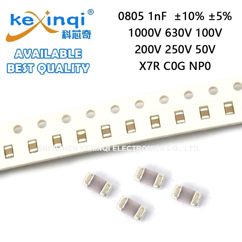 (20 ชิ้น) 0805 ตัวเก็บประจุ 1nF ±10% ±5% 1000V 630V 100V 200V 250V 50V X7R C0G NP0 SMD ชิป Multilayer ตัวเก็บประจุเซรามิก