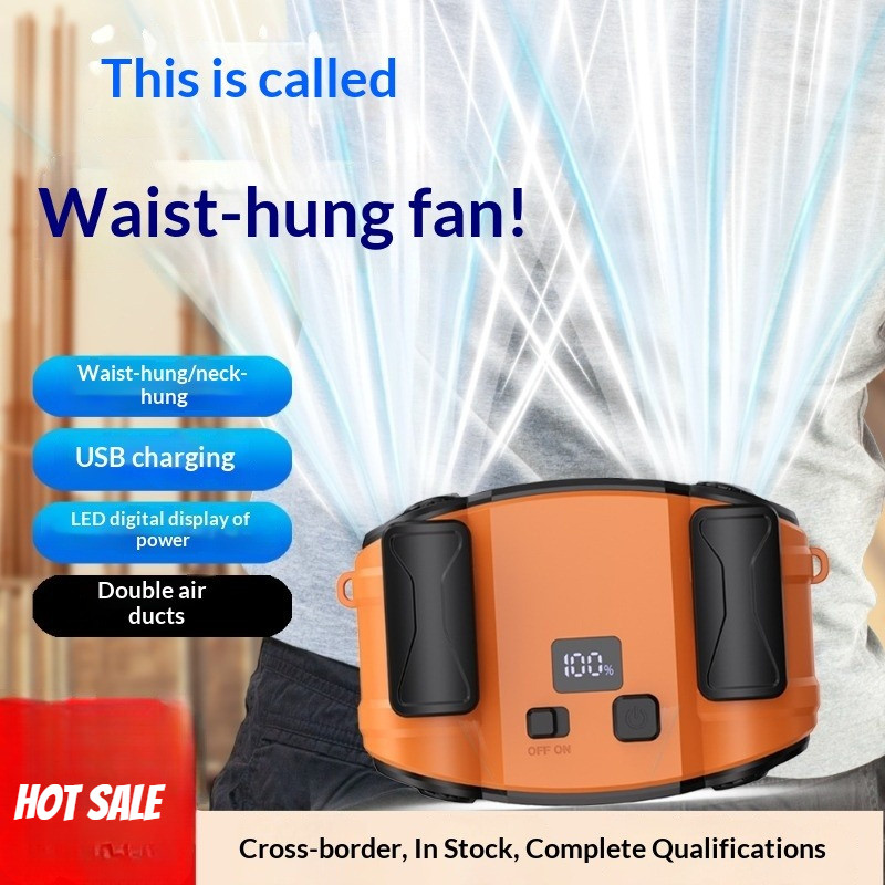 กลางแจ้ง Double Air Outlet พัดลมแบบพกพาเอวแขวนคอ Strong Dual Air Vents พัดลมสําหรับกีฬา Courier ทํางานกลางแจ้ง