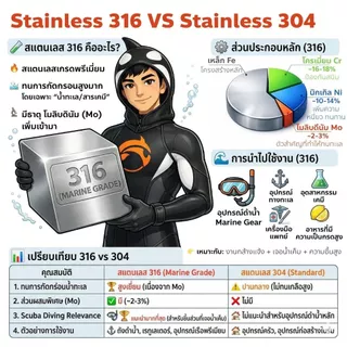 Snap Bolt ตะขอเกี่ยวอุปกรณ์สำหรับดำน้ำ ผลิตจากสแตนเลส 316 แข็งแรง ทนทาน ไม่ขึ้นสนิม แม้โดนน้ำทะเล