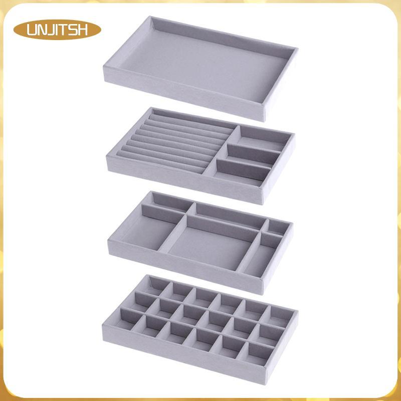 [unjitsh] กํามะหยี่เครื่องประดับ Organizer กล่องถาดสร้อยคอต่างหูสร้อยข้อมือ L21 ซม.W12.5 ซม.H2.5 ซม.