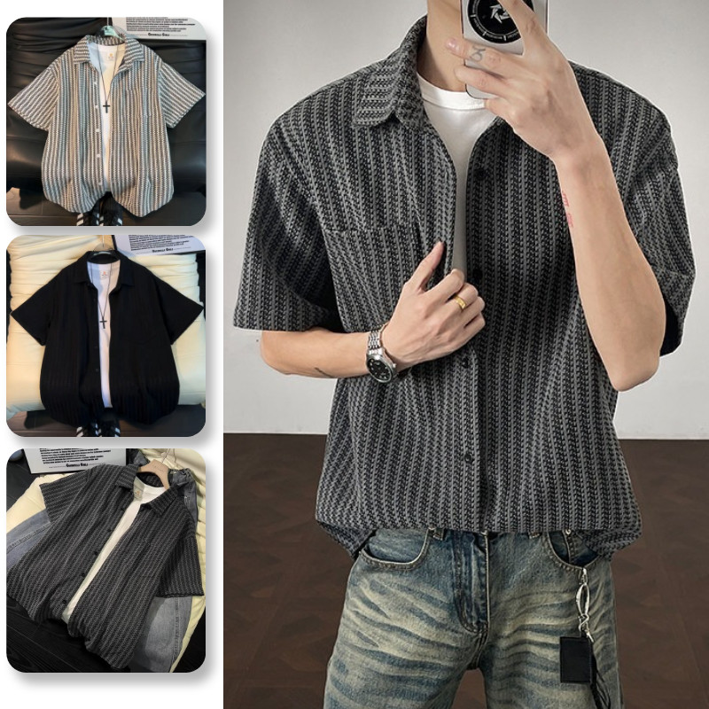 เสื้อเชิ้ตผู้ชายแขนสั้น แบรนด์ซุยโคเนะ ดีไซน์สไตล์ฮาราจูกุ ลายละเอียดระดับพรีเมียม
