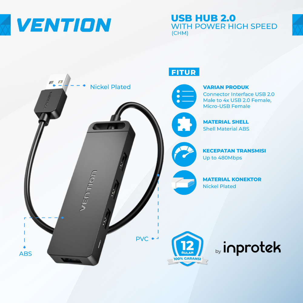 Vention USB Hub 2.0 พร้อมพลังความเร็วสูงสําหรับ Windows Mac Linux