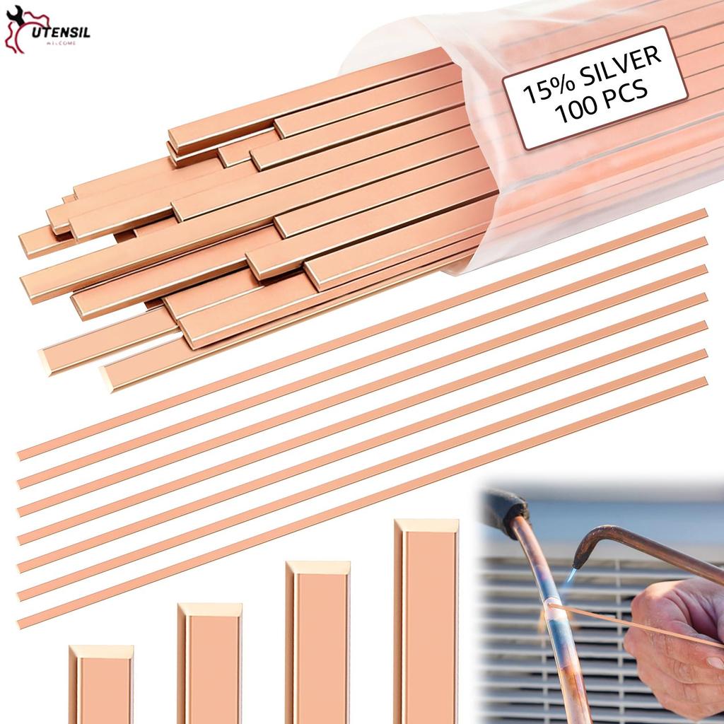 100 ชิ้น 15% Silver Brazing Rods BCuP-5 Silver Solder Phos ทองแดง Brazing โลหะผสมแบนเชื่อม Rods 0.05