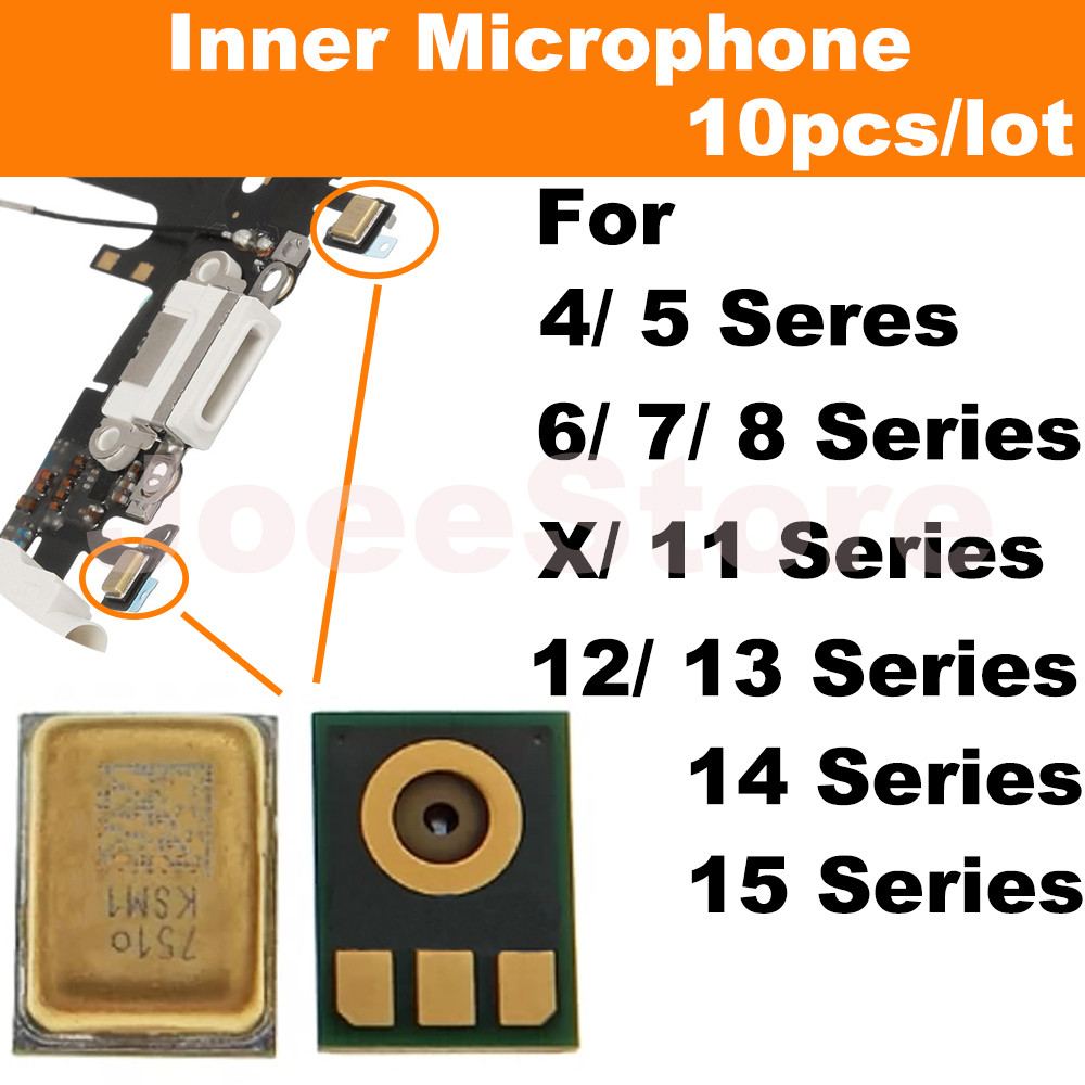 10 ชิ้นไมโครโฟนสําหรับ 11 12 13 14 15 Pro Max X XS XR 7 8 Plus SE ipad 3 4 5 ภายใน MIC ลําโพงชิปด้าน