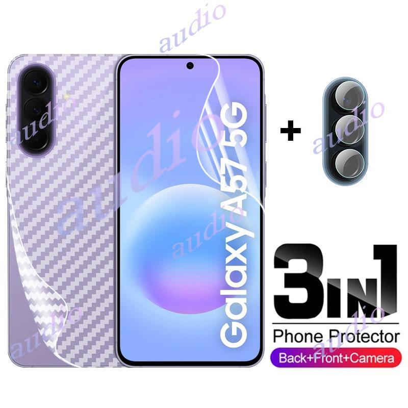 Samsung A57 5G 3in1 ด้านหน้าด้านหลังเลนส์Hydrogelฟิล์มสําหรับSamsung Galaxy A57 A37 A27 A17 A07 5G 4Gสมาร์ทโฟนป้องกันหน้าจอสําหรับSamsungA57 SamsungA37 5Gกล้องเลนส์Protectorแก้ว