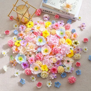 20/50ชิ้น ผสมดอกไม้ประดิษฐ์ที่มีสีสันดอกไม้ปลอมหัว2-5ซม.ไฮเดรนเยียกุหลาบเดซี่เชอร์รี่ดอกป๊อปปี้เครื่องประดับตกแต่งบ้าน ทําเอง อุปกรณ์จัดแต่งงา