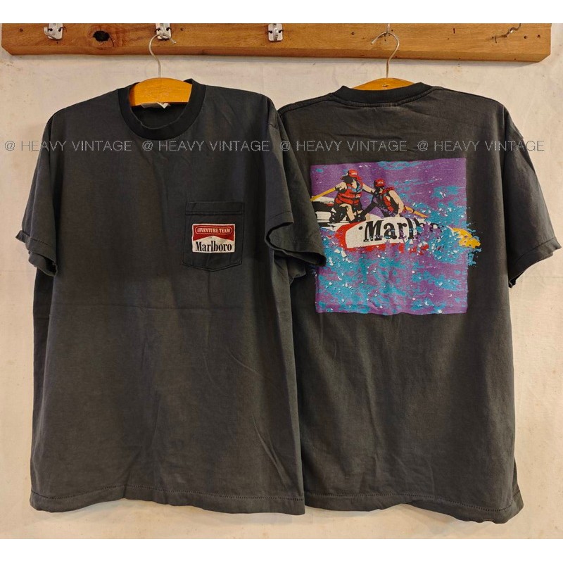 Marlboro the lifeboat pocket bio washed เสื้อวินเทจ คลาสสิค heavy vintage shirt