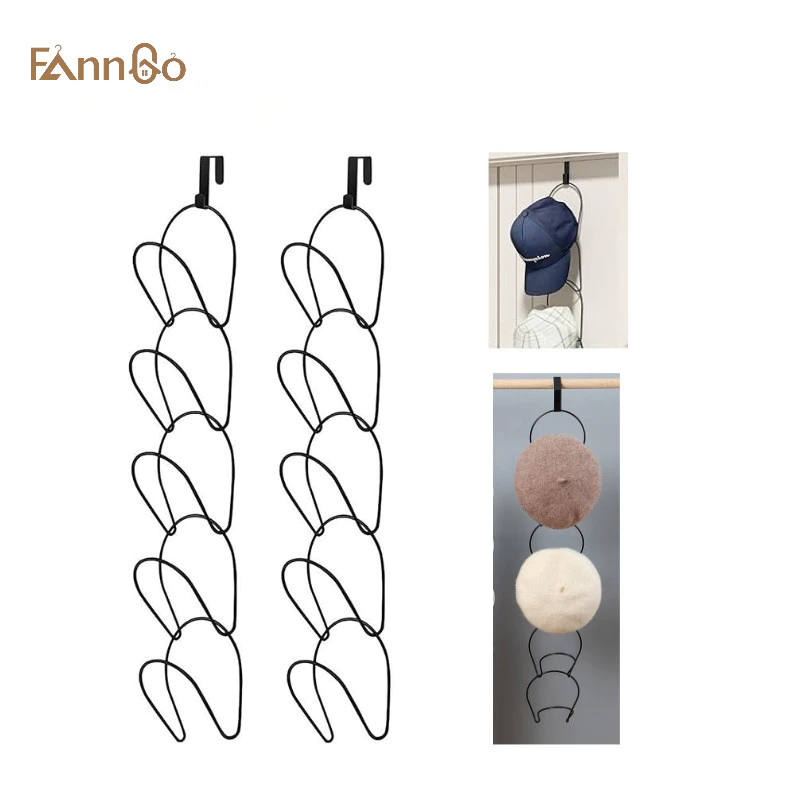 FannGo ราวแขวนหมวก ออแกไนเซอร์ (5 แพ็ค) | ชั้นวางโชว์หมวกติดผนังสีดํา/เหนือประตูพร้อมตะขอที่เก็บของอเนกประสงค์สําหรับผ้าพันคอกระเป๋าถือผ้าขนหนูและเน็คไท