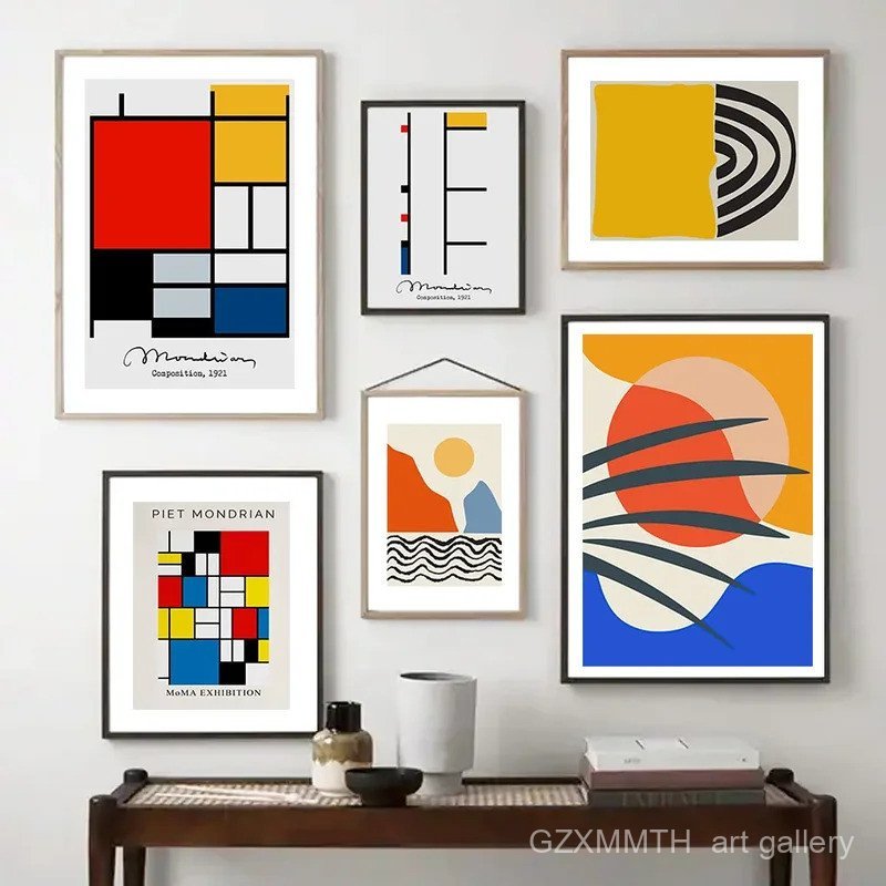 IKBW Pet Mondrian Cubism เรขาคณิตบทคัดย่อ Wall Art ภาพวาดผ้าใบ Nordic โปสเตอร์และพิมพ์ภาพผนังสําหรับ