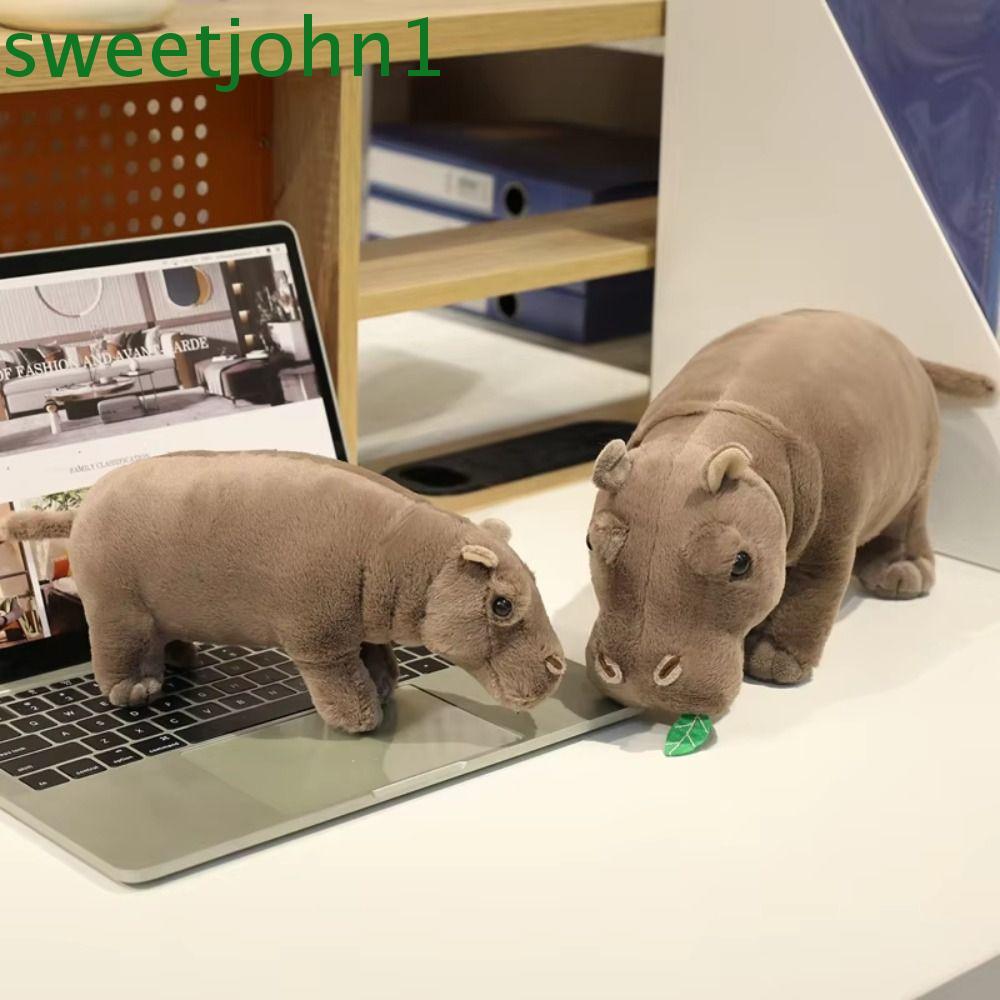 SWEETJOHN Hippo Plush Toy, ตุ๊กตาจําลองตุ๊กตา Hippo ตุ๊กตาสัตว์น่ารัก Reality การ์ตูน 20 ซม. Hippopo