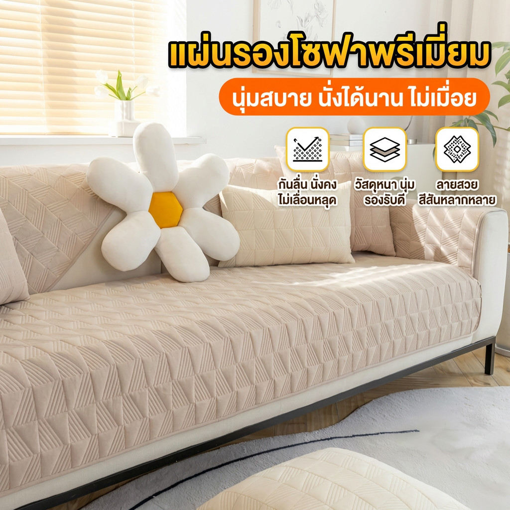 【COD】แผ่นรองโซฟาพรีเมียม คุณภาพดี หนานุ่ม รองรับดี นั่งได้นาน ไม่เมื่อย มินิมอล กันลื่น กันฝุ่น