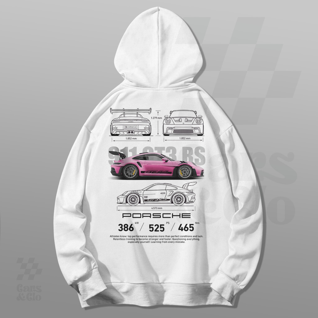 CODFashion Racing Car Hoodie ใหม่ Porsche 911 GT3 RS Blueprint Hoodie สีขาวแขนยาว Hooded SweatshirtK