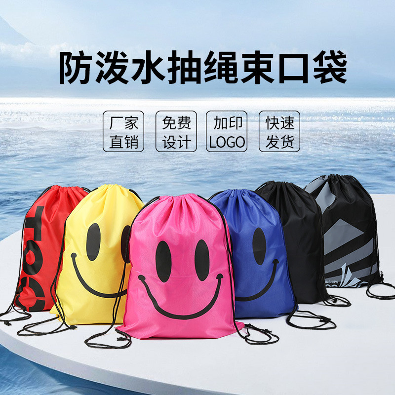 กระเป๋าหูรูด Letter Smiley Face Drawstring Bag Seaside Vacation Storage Bag 420D Oxford Cloth Beach 