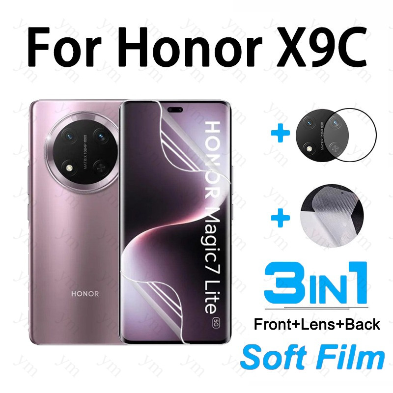 3 in 1 Honor X9C Soft Hydrogel Screen Protector สําหรับ Honor X9C X9B X9A 200 400 Pro คาร์บอนไฟเบอร์