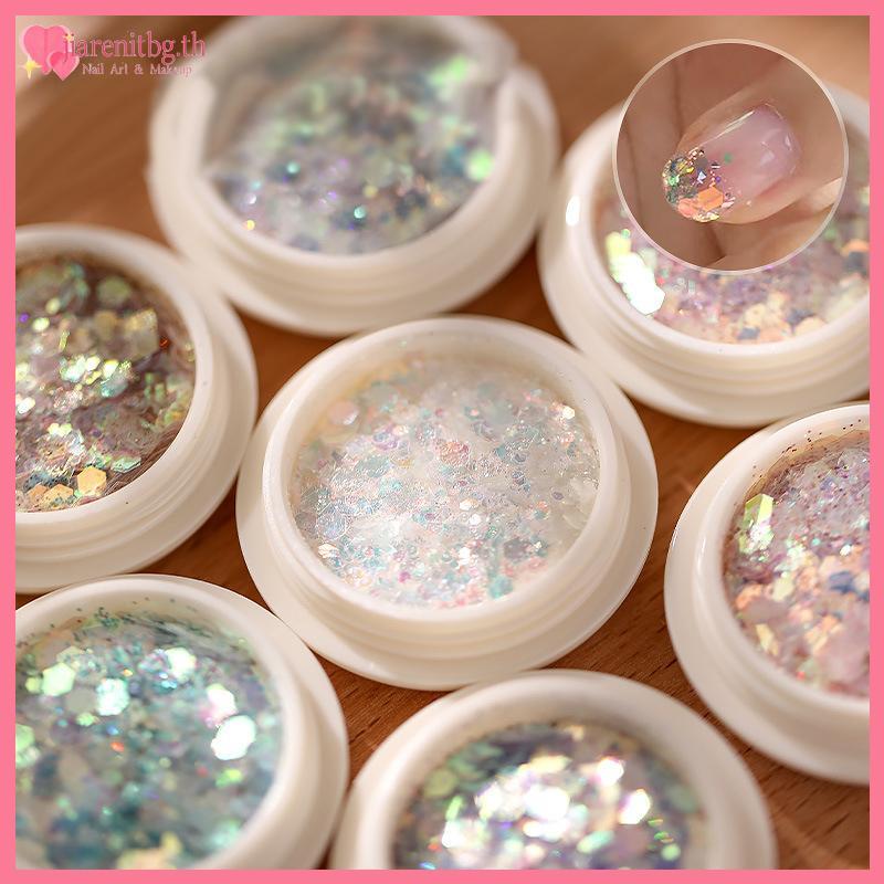 RENBG 1 กล่องผสมเล็บ Glitter Sequins Flakes เล็บตกแต่งเจล Polish อุปกรณ์แต่งเล็บ TH