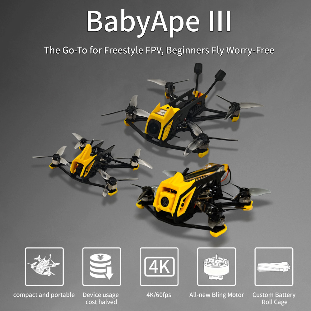 DarwinFPV BabyApe III 3 นิ้ว Freestyle FPV Drone HD VTX เวลาเที่ยวบินยาว RC Quadcopter ประสิทธิภาพสู