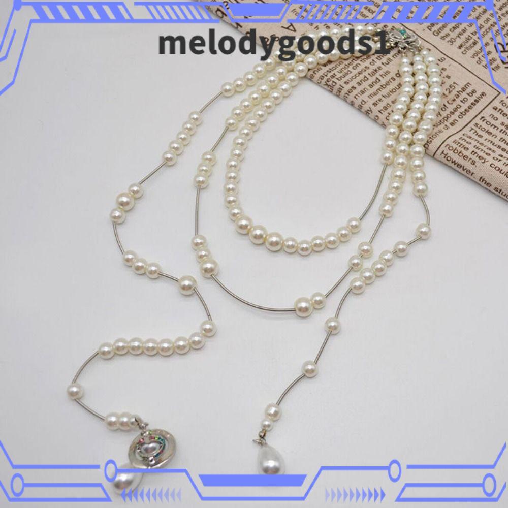MELODYGOODS ไข่มุกเสื้อกันหนาวโซ่,สไตล์เจ้าหญิงไม่สมมาตรสร้อยคอหลายชั้น,แฟชั่นเครื่องประดับสามชั้น Pearl Choker เครื่องประดับของขวัญ