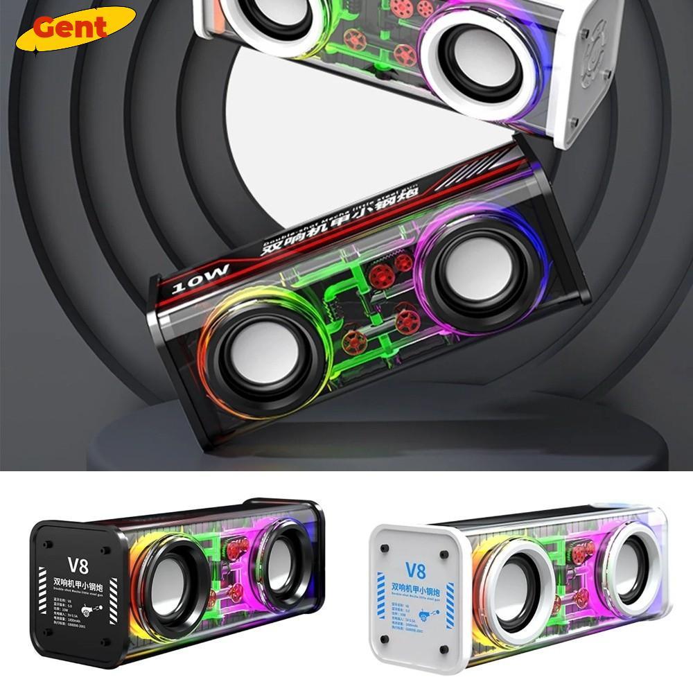 GENT Mecha Speakers, Mini Size Double Bass Bluetooth 5.0 Speakers, Light Effect Transparent Light Lo