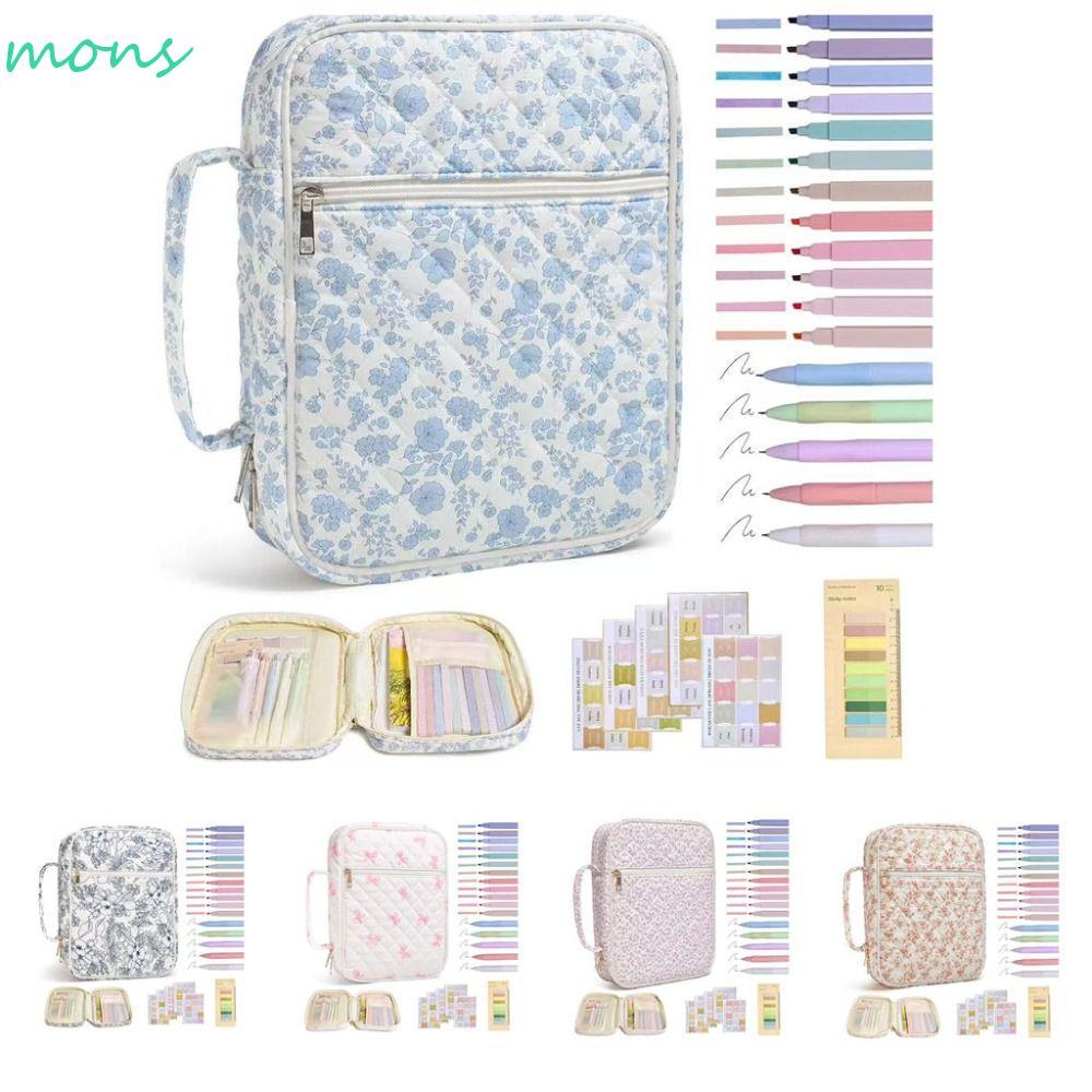 MONS Bible Cover Bag, Handle Zipper Pocket Bible Cover , Floral Design Bible Journaling Kit Church