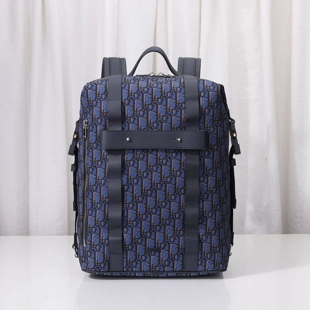 DIOR Catwalk Style SAFARI กระเป๋าเป้สะพายหลัง Jacquard เฉียงแฟชั่นกระเป๋าเป้สะพายหลังน้ําหนักเบาของผ