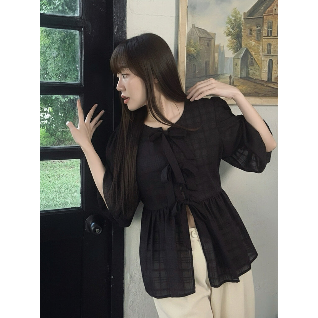 สีใหม่ รีบซื้อก่อนหมด Miku เสื้อผูกโบ ใส่ได้ 2 ด้าน both sides (SKU.125)