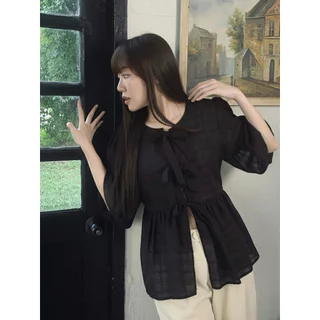 Miku เสื้อผูกโบว์หน้า แขนตุ๊กตา พลีทระบาย อก 38-40 ใส่ได้ทั้ง 2 ด้าน