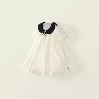Hania kids พร้อมส่ง - เดรสเด็กผู้หญิงสีขาว คอปกดำ แขนพอง สไตล์คุณหนู น่ารัก ใส่ออกงาน - K5125720