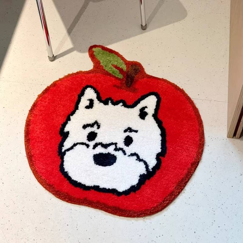 Apple West Highland Pile Floor Covering Cute Puppy Mat Non-Slip Cashmere Non-Slip Mat Table Carpet M