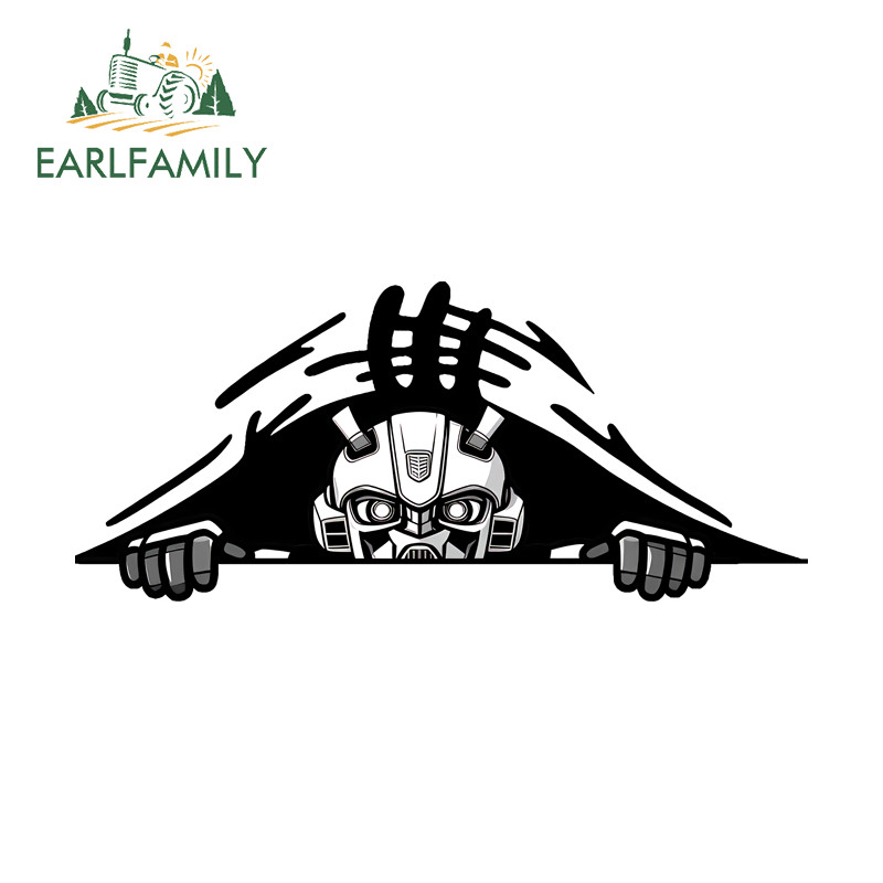 EARLFAMILY Transformers Bumblebee Peeker สติกเกอร์รถตลก Occlusion Scratch กันน้ํา JDM Decal Creative เหมาะสําหรับรถ Windows Trunk กระจกตกแต่ง