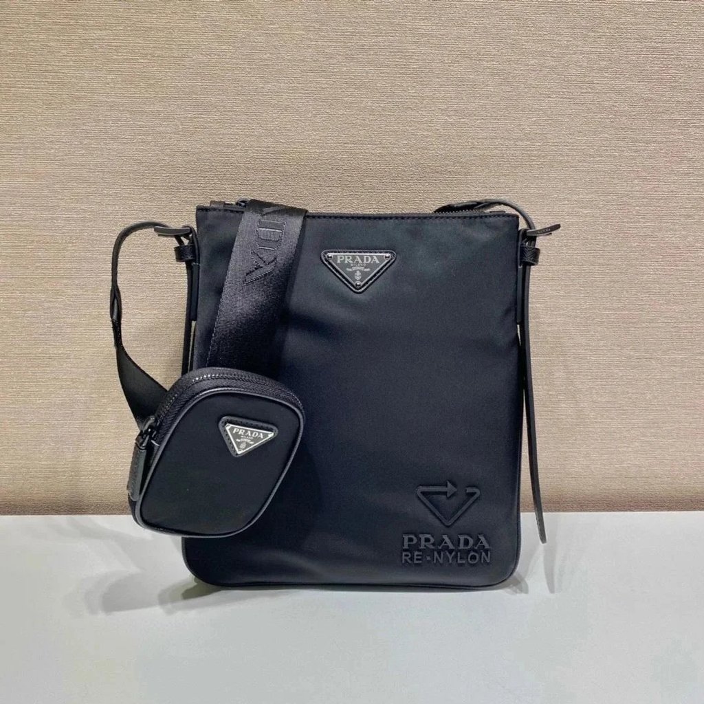 Prada Mens Messenger Bag นําเข้าผ้าไนลอนกระเป๋าถือกระเป๋าสะพายกระเป๋า Messenger กระเป๋าผู้ชายกระเป๋า
