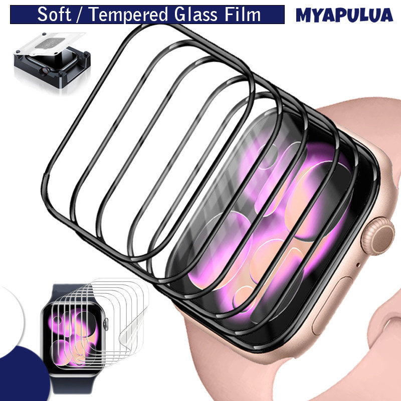 แก้วนิรภัย/ฟิล์มอ่อน for Apple Watch Ultra 3 2 Series 11 10 9 8 7 6 5 SE 3 ติดตั้งง่ายด้วยเครื่องมือแก้ไข IWatch 49 46มม