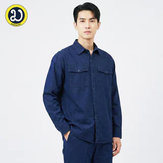 เสื้อเชิ๊ตม่อฮ่อมแบบดั้งเดิม คอปก กระดุมธรรมดา 2 กระเป๋า แขนยาว ( มีฝาปิดกระเป๋า)