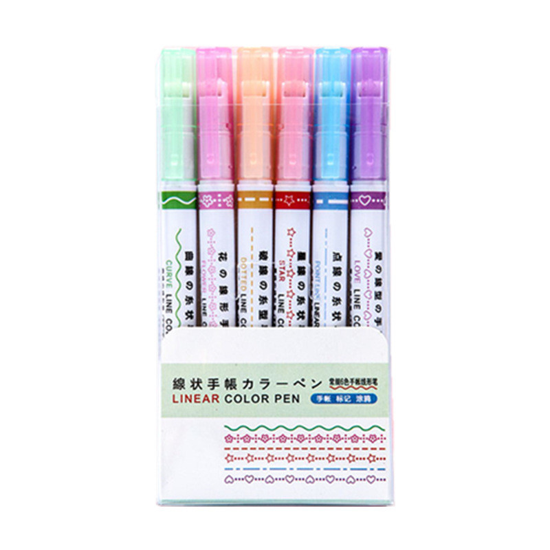Creative 6 สีคู่มือลูกไม้ปากกา Wave ดอกไม้รูป Highlighter diy Contour Curve ปากกานักเรียน Key Marker ปากกา - รูปที่ 3