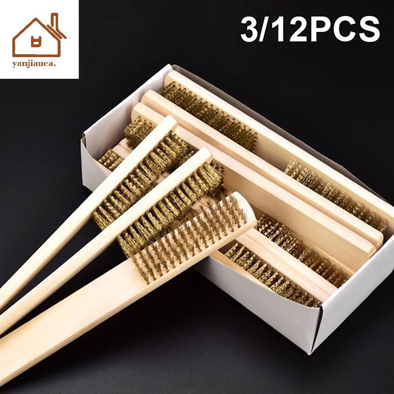 YANCA 3/12pcs Heavy-Duty แปรงลวดทองแดงชุดที่มีประสิทธิภาพแปรงทนทานสําหรับขัดสีถอดยังไม่เสร็จโลหะ ฯลฯ TH