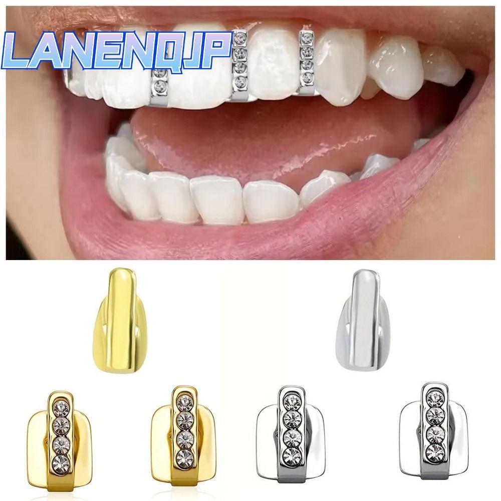 LANENQJP 3 ชิ้น Hip Hop ฟัน Grillz, เงา Hollow Grillz, Rhinestone ฟันเครื่องประดับผู้หญิงผู้ชาย