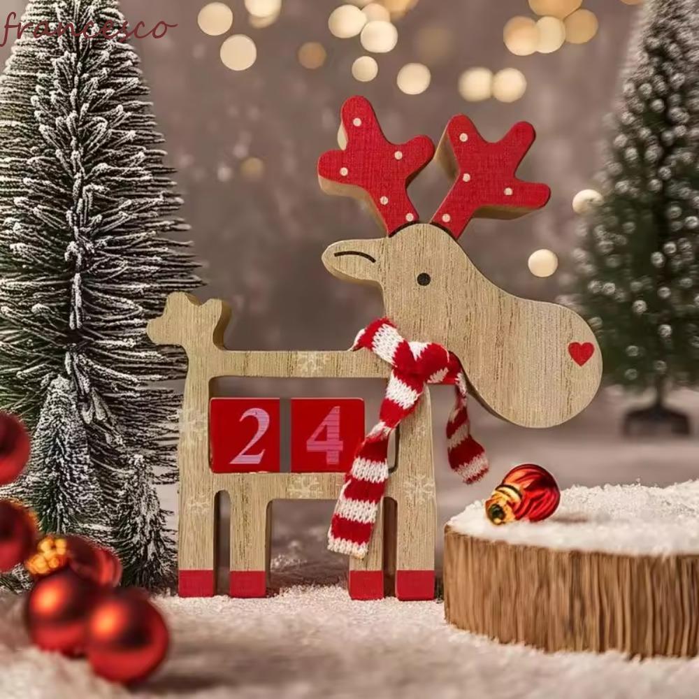 FRANCESCO Elk Advent ปฏิทิน, DIY ไม้คริสต์มาสนับถอยหลังปฏิทิน, Xmas Party Layout ตกแต่ง 3D Reusable 