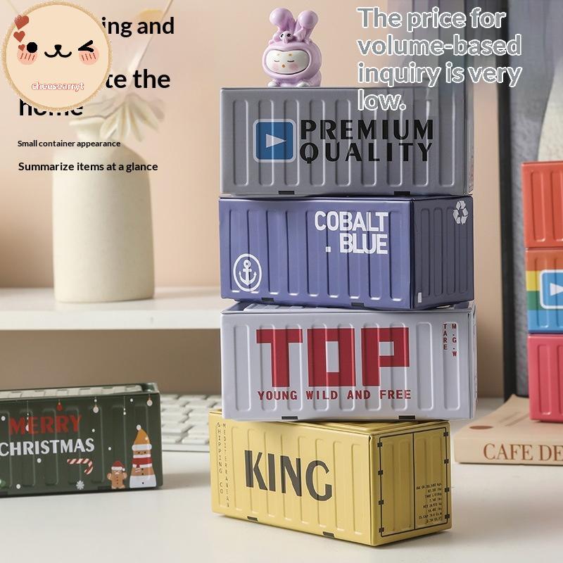 Chee คอนเทนเนอร์กล่องเหล็กขนาดเล็ก Make Old Miniature รุ่นฉาก Props เครื่องประดับสํานักงาน Stackable Creative Desktop Organizer EN