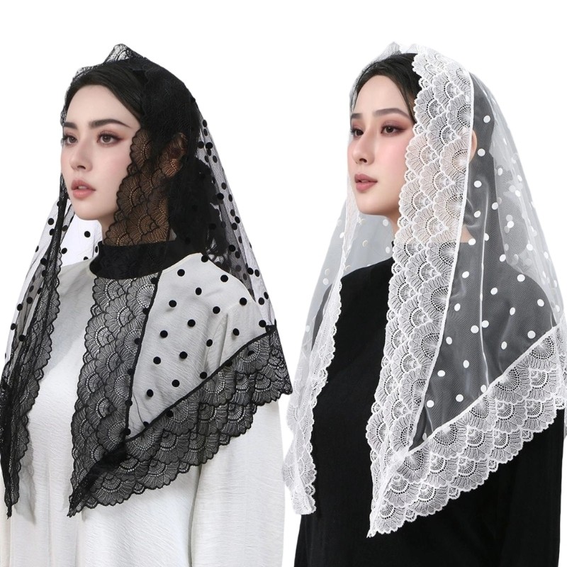Yoo น่าสนใจ Lace Veil Headscarf สําหรับเจ้าสาวผ้าพันคอน้ําหนักเบาและระบายอากาศได้ดีสําหรับประเภทงานแ