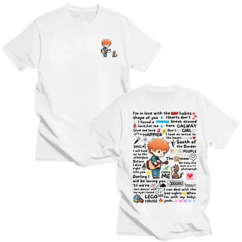 Ed Sheeran Graffiti รูปแบบ Tshirt ใหม่แฟชั่นผู้หญิงเสื้อผ้าผู้ชาย Y2k เสื้อยืดแฟชั่นหลวม Streetwear 