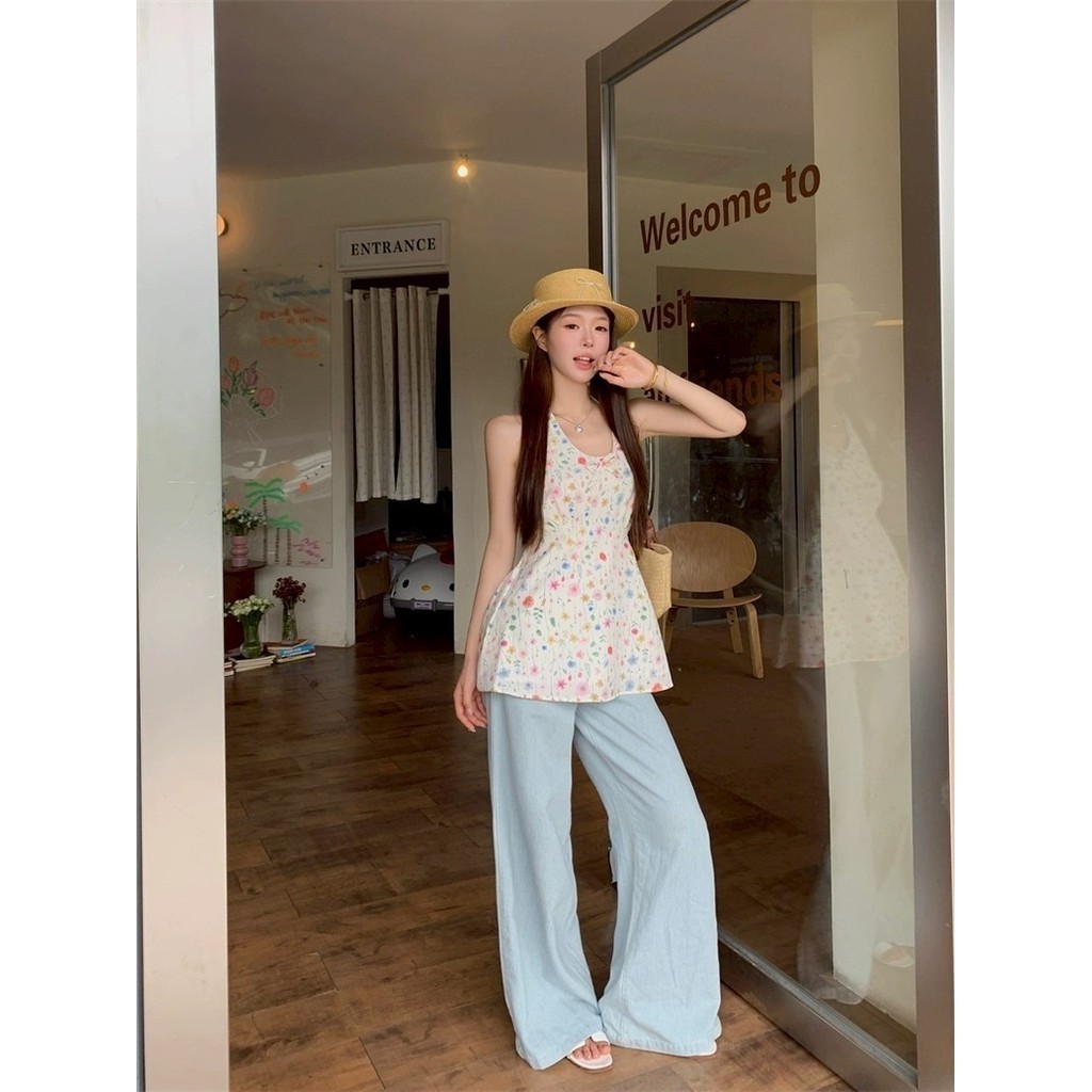 🍓Evelyn🍓กระโปรงผู้หญิง ลายดอกไม้ คล้องคอ เข้ารูป เสื้อแขนกุด สไตล์เกาหลี แฟชั่น ใส่สบาย พร้อมส่งจากไทย - รูปที่ 2