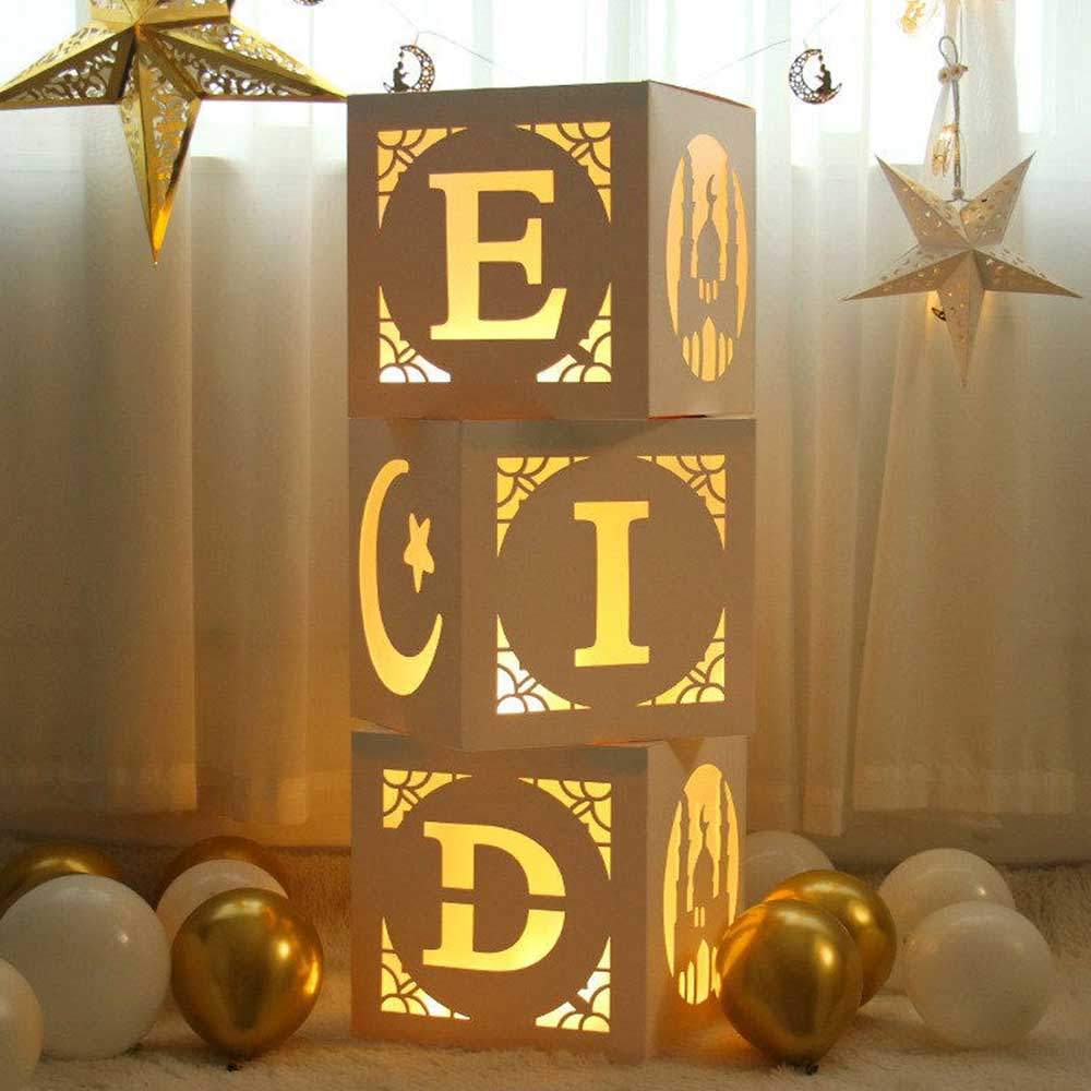Eid Mubarak Transparent Box Letter Balloons Box Ramadan Kareem Decor Balloon Party Decoration