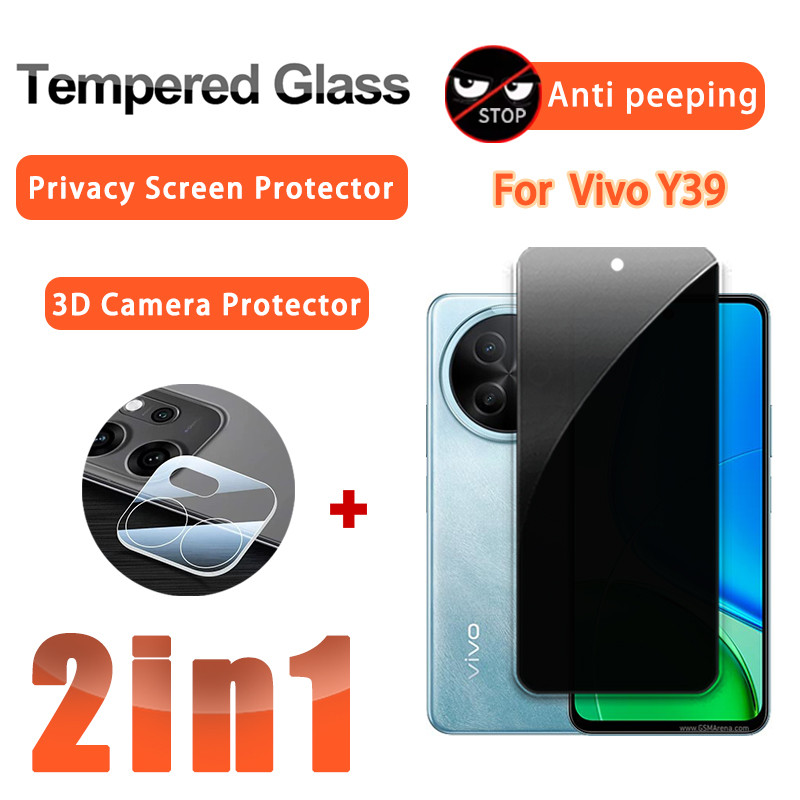 2 ใน 1 ฟิล์มความเป็นส่วนตัว Vivo Y39 ฟิล์มกระจกนิรภัยสำหรับ Vivo Y38 Y37 Y31 Pro Y36 Y36i Y35 Plus Y