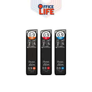 Pentel (เพนเทล) ไส้ดินสอกด หลอดดำ รุ่น Ain ขนาด 0.3, 0.5, 0.7, 0.9 ความเข้ม HB, B, 2B, 3B, 4B ( 1 หลอด)