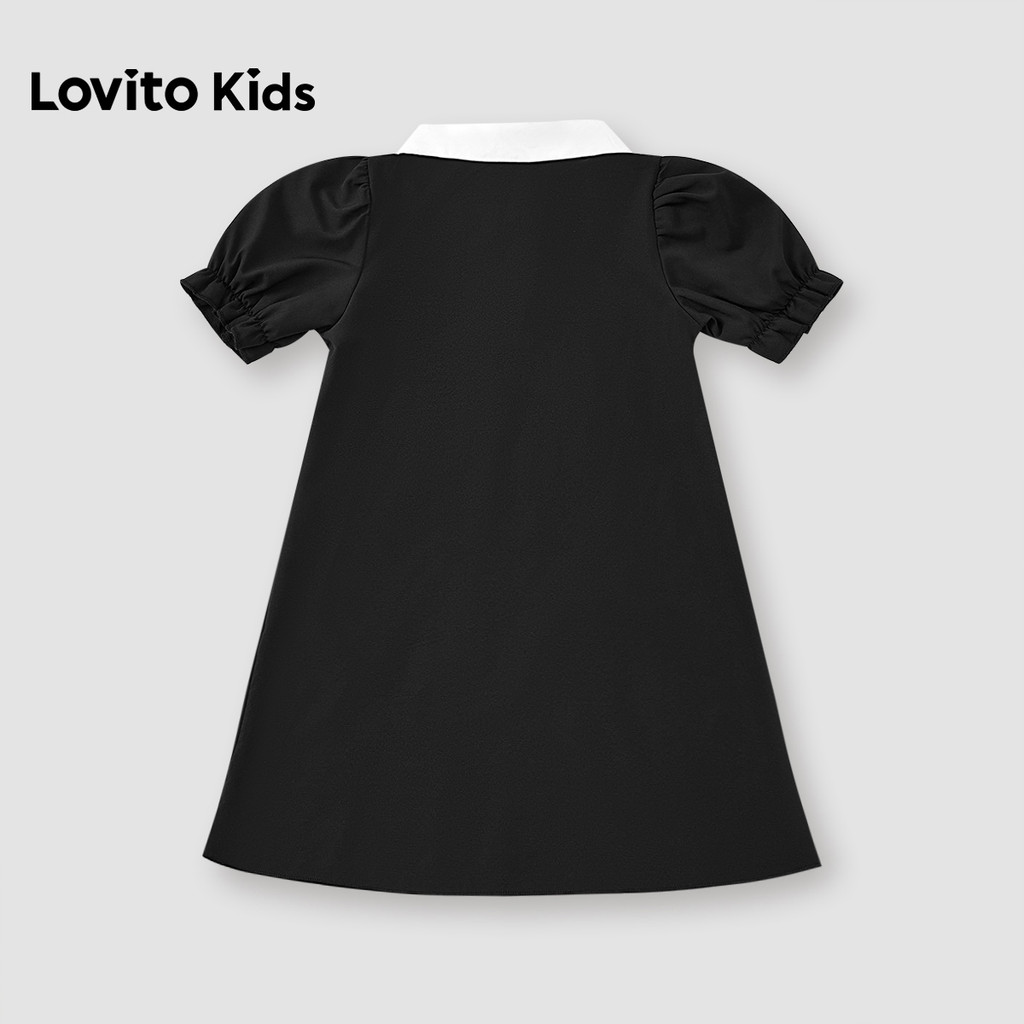 Lovito Kids  เดรสลําลองลายบล็อกสี โบว์ดํา-ขาว สําหรับสาวฤดูใบไม้ผลิ/ฤดูร้อน L174LD147 - รูปที่ 3