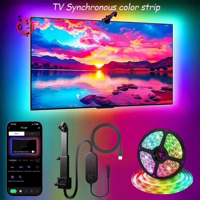 LED TV Strip 5m - กล้อง Sync สี App Control เอฟเฟกต์แบบไดนามิกสําหรับทีวี 70-85 นิ้ว
